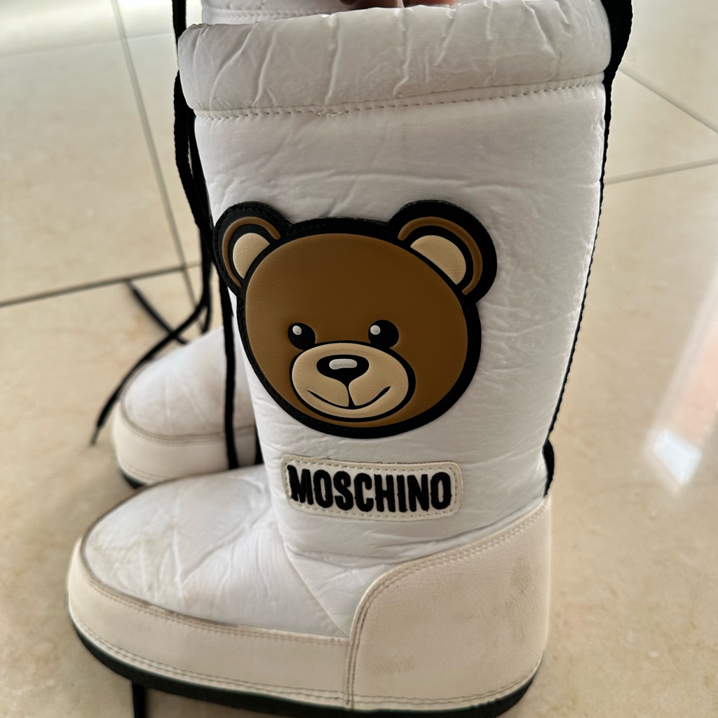 Moschino Kids White Snow Boots With Bear Motif